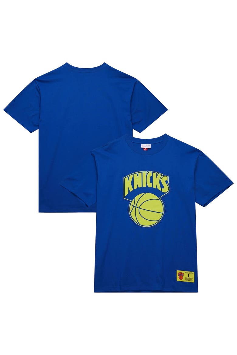 Men's Mitchell & Ness Blue New York Knicks Hardwood Classics Neon Nights Premium T-Shirt, Main, color, Blue