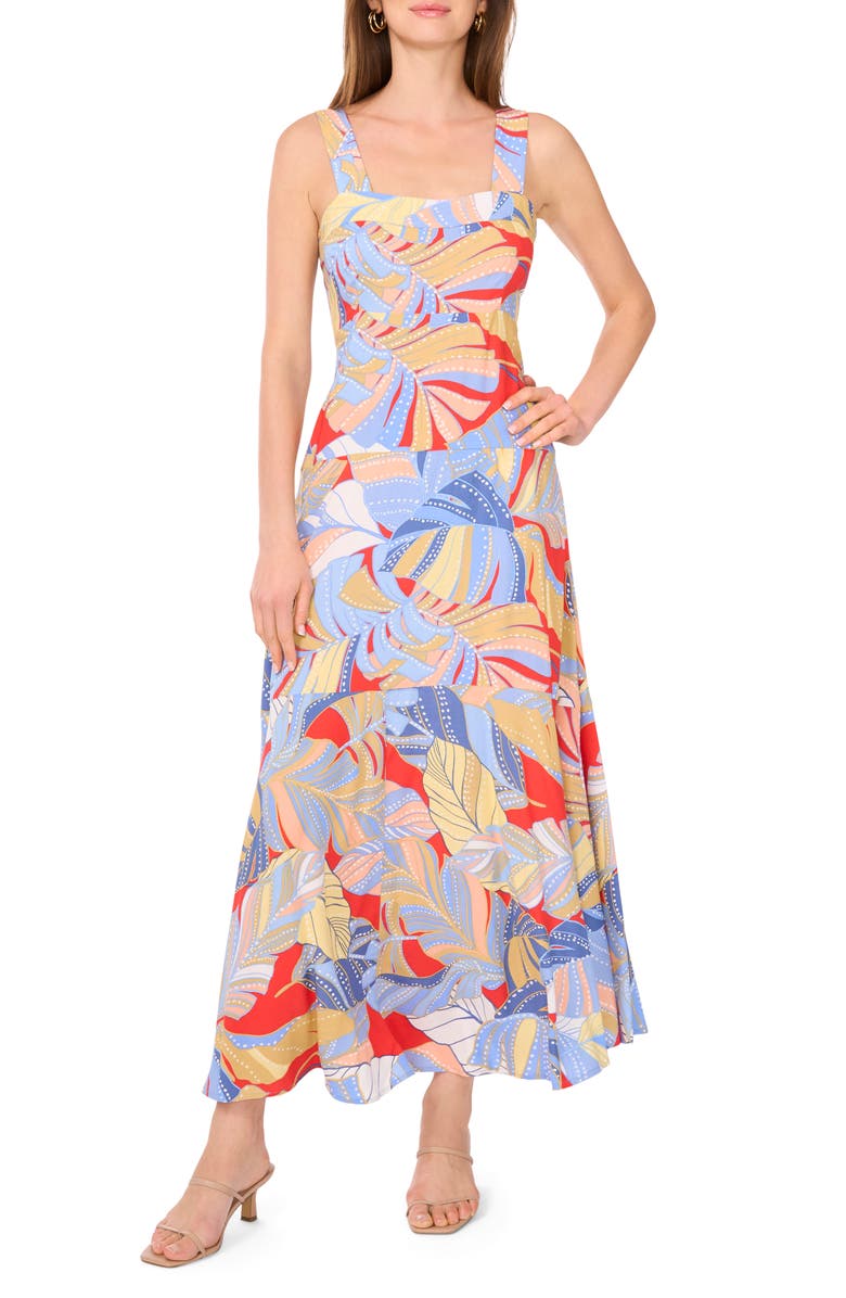 Vince Camuto Palm Print Tiered Maxi Dress, Main, color, 