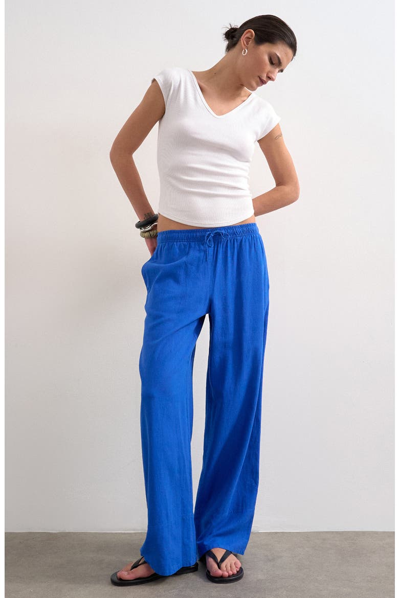 Linen Blend Straight Leg Pants, Alternate, color, BLUE