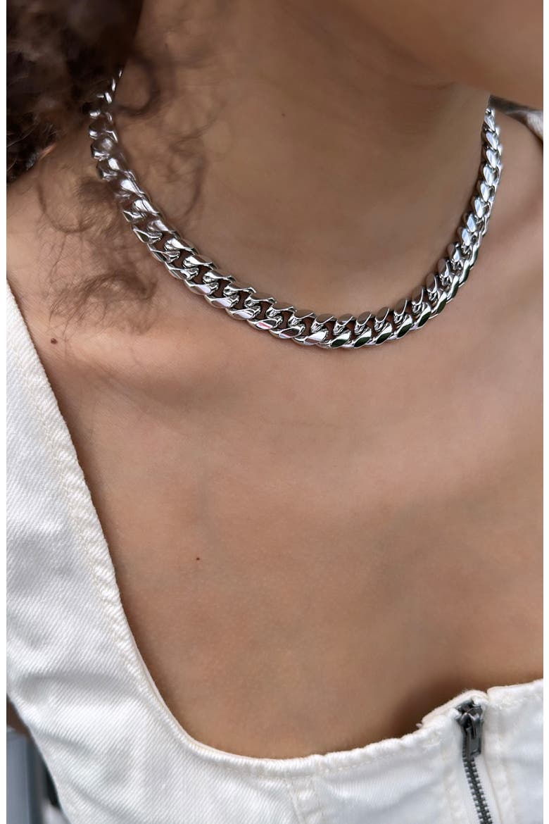 Tori Cuban Chain Choker Necklace, Alternate, color, SILVER