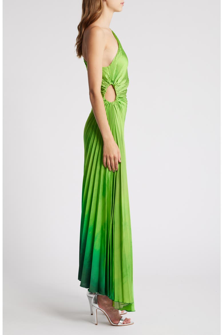 Claudia Ombré Cutout Pleated One-Shoulder Asymmetric Dress, Alternate, color, GREEN