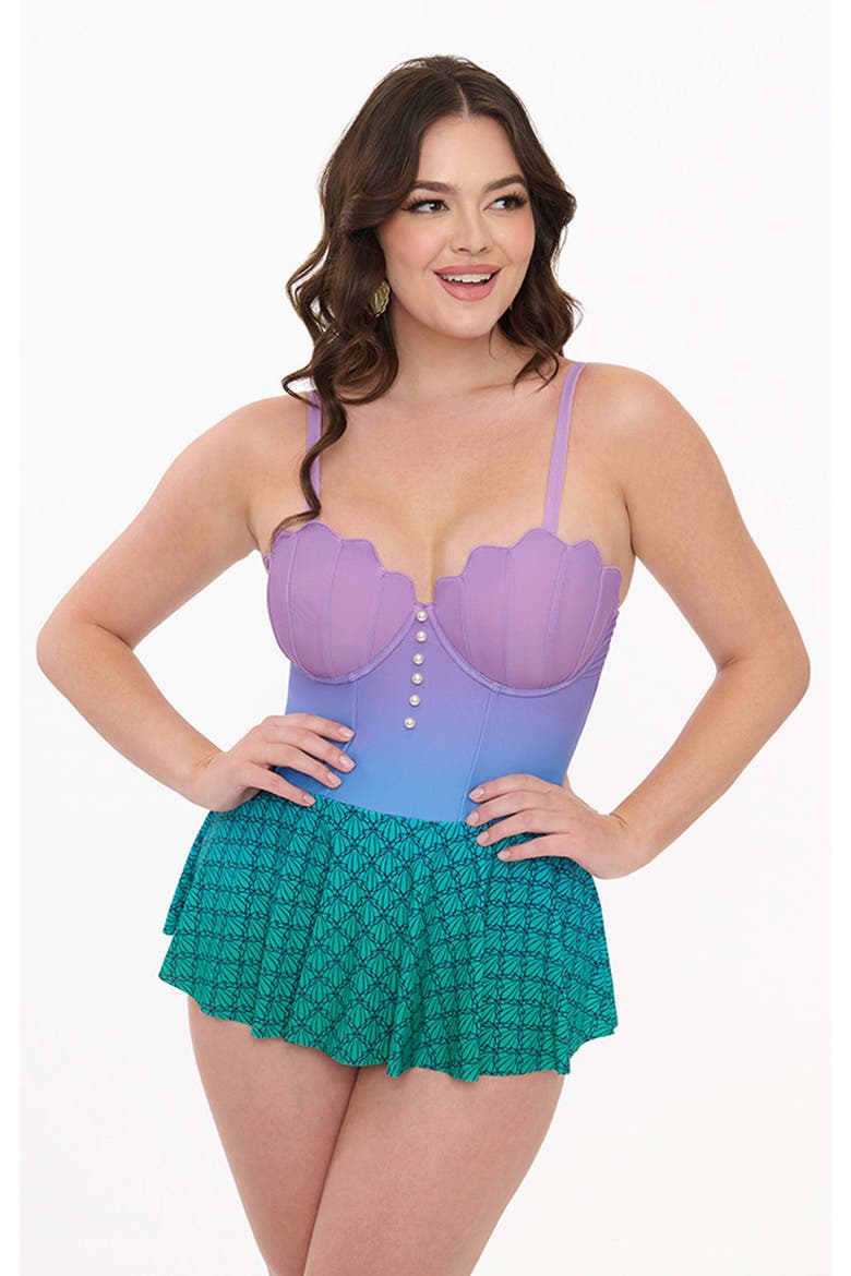 Spaghetti Strap Sweetheart Skirted One Piece Swimsuit, Main, color, Purple/Blue Ombre