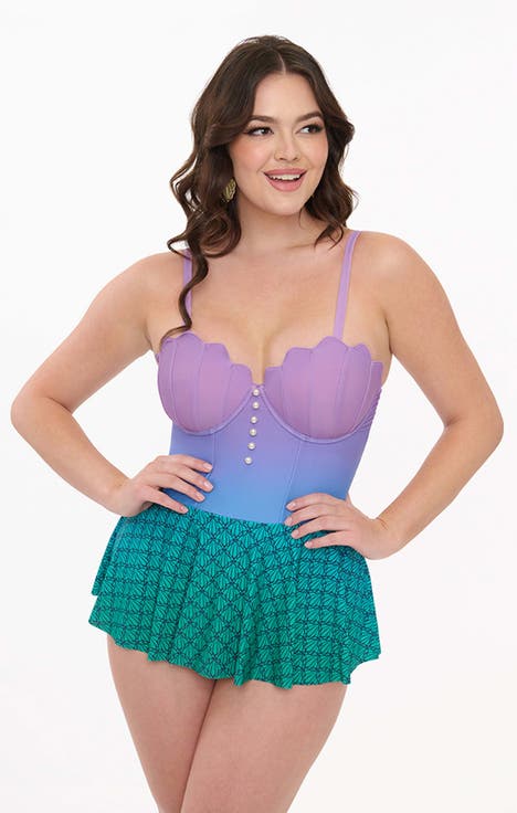 Spaghetti Strap Sweetheart Skirted One Piece Swimsuit