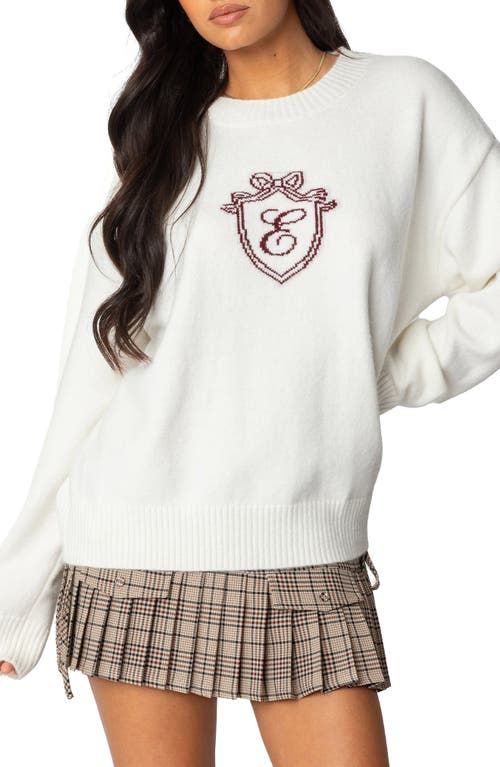 Edikted So Preppy Crewneck Sweater In White