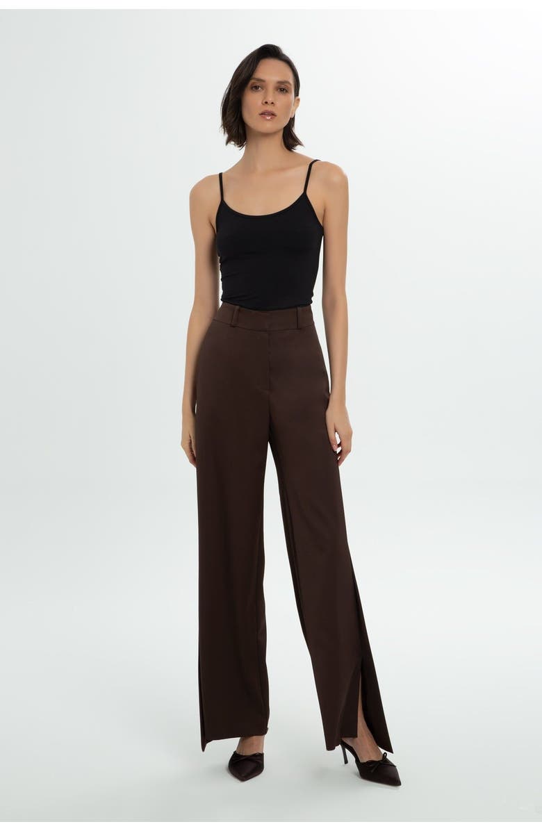 Gizia Womens Asymmetrical Closed Cuff Brown Tailored Pants, Main, color, Brown