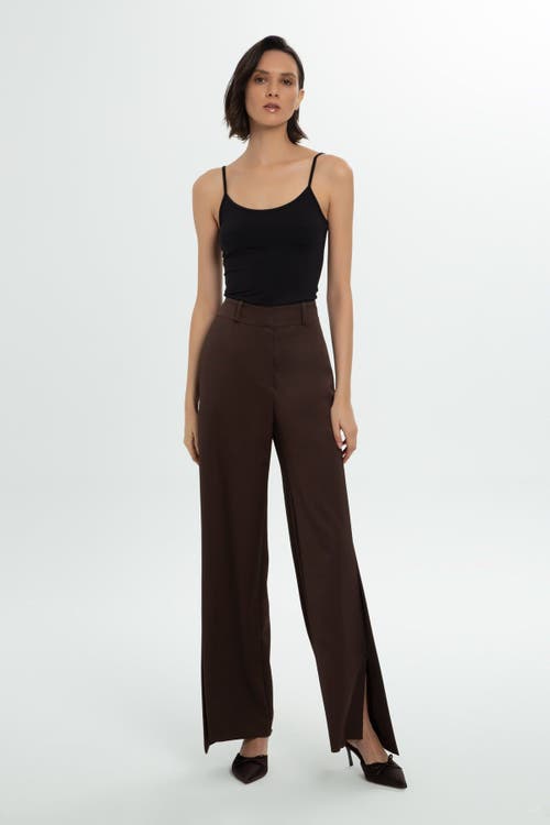 Gizia Womens Asymmetrical Closed Cuff Brown Tailored Pants