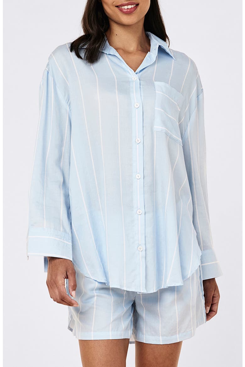 Striped Cotton Sateen Pajamas, Main, color, CLEAR SKY WHITE STRIPE