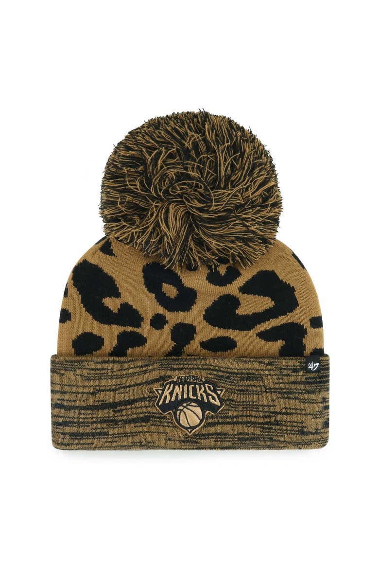Women's '47 Leopard New York Knicks Rosette Cuffed Knit Hat with Pom, Main, color, Leopard