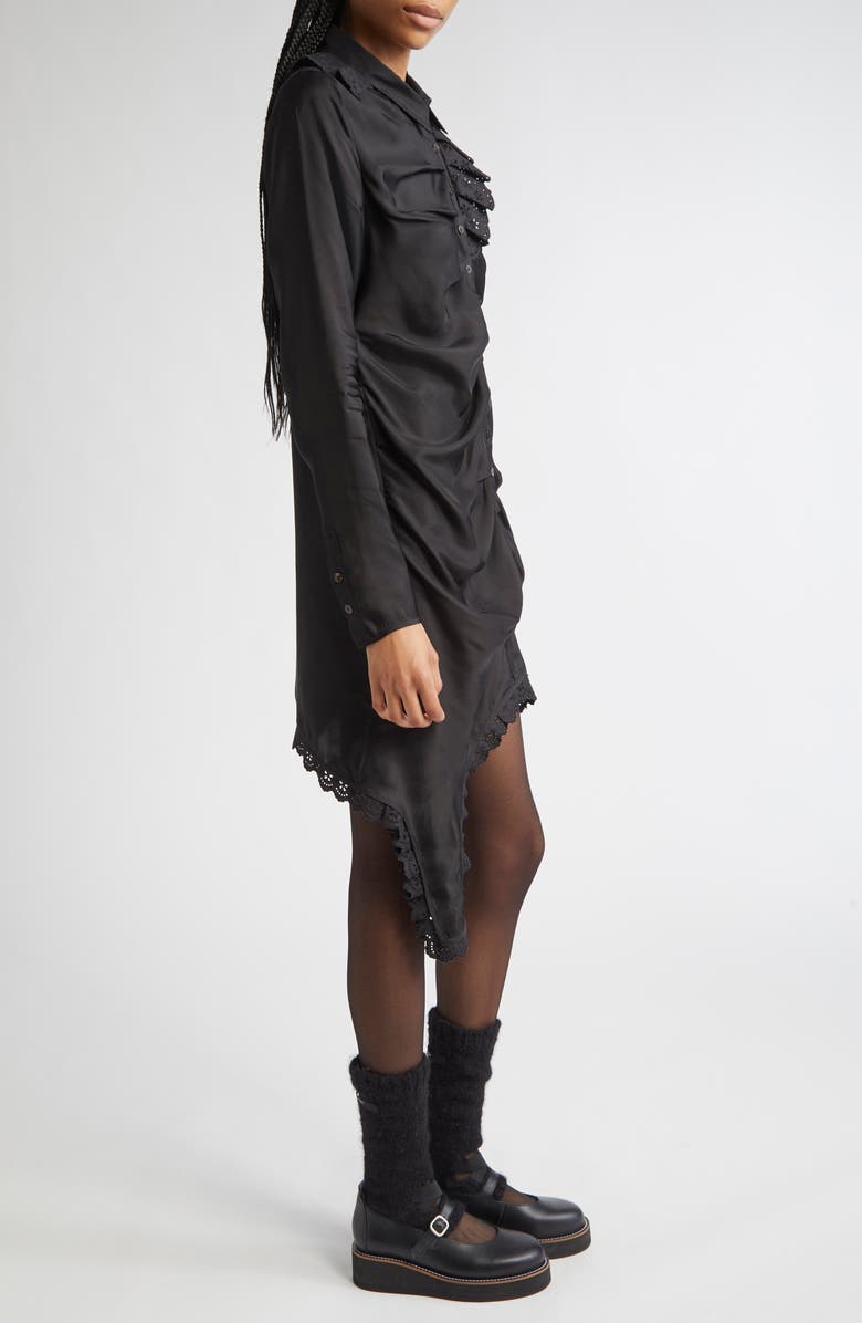 Meruert Tolegen Pleated Long Sleeve Satin Shirtdress, Alternate, color, Black