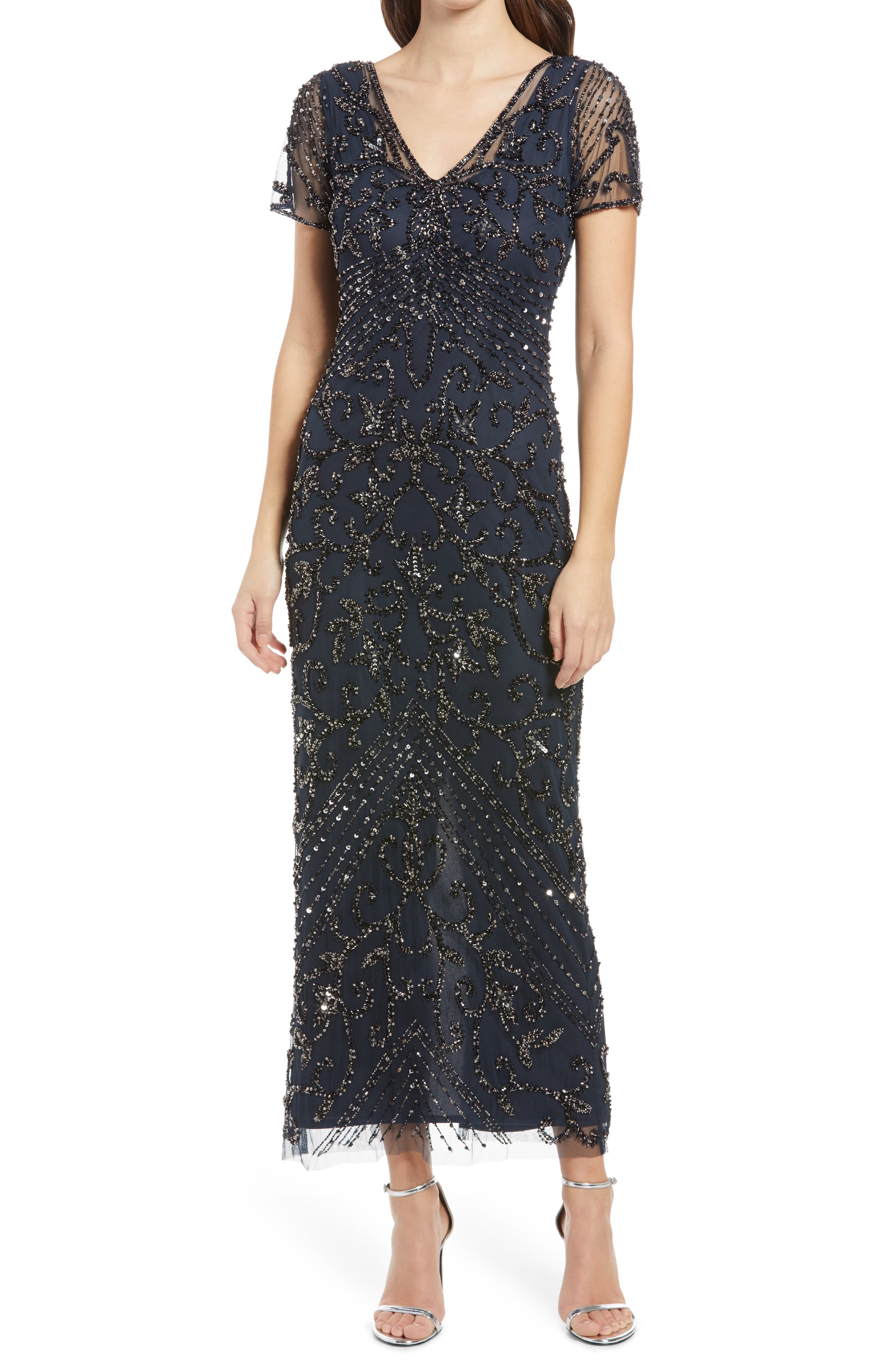 Pisarro Nights Beaded Mesh Column Gown (Women) | Nordstromrack
