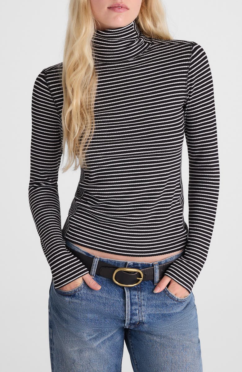 Madewell Stripe Rib Turtleneck Top, Main, color, Winter White