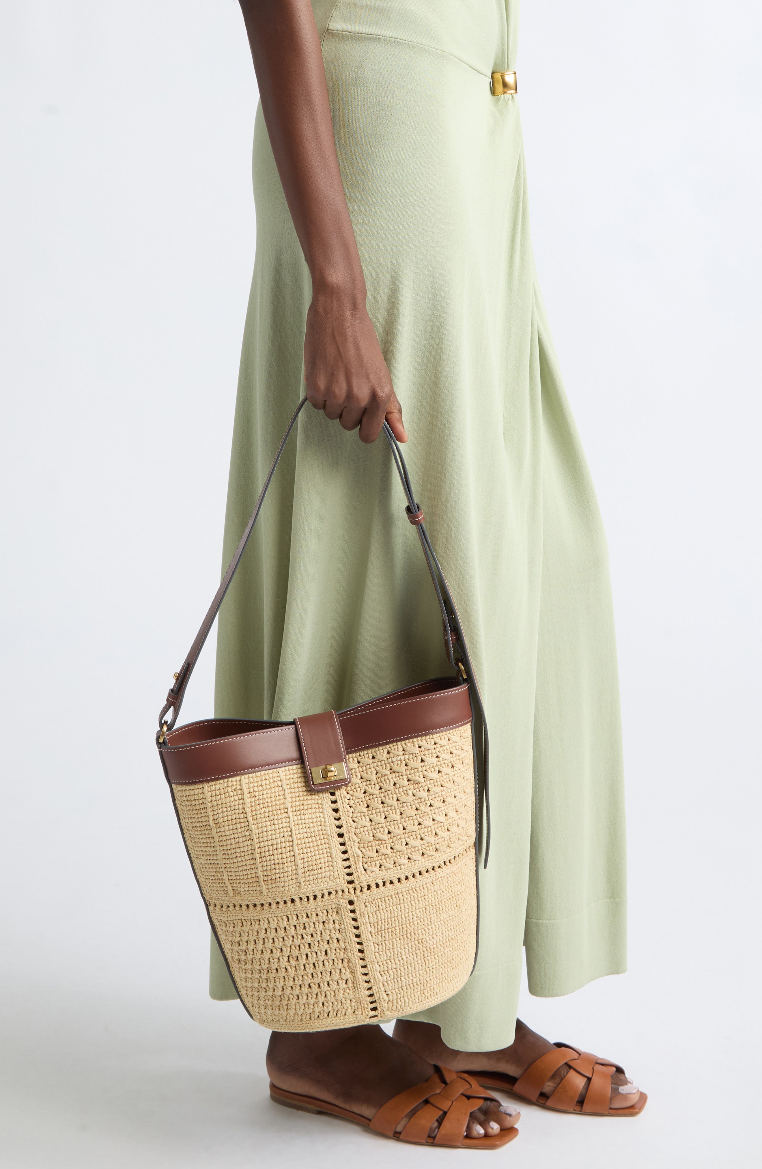 Raffia Patchwork Bucket Bag, Alternate, color, NATURAL