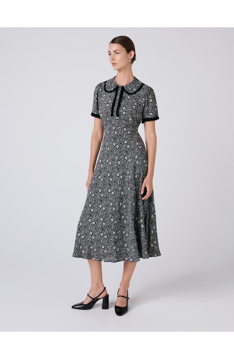 Ghost London Taylor Floral Crepe Midi Tea Dress, Main, color, Black Ditsy
