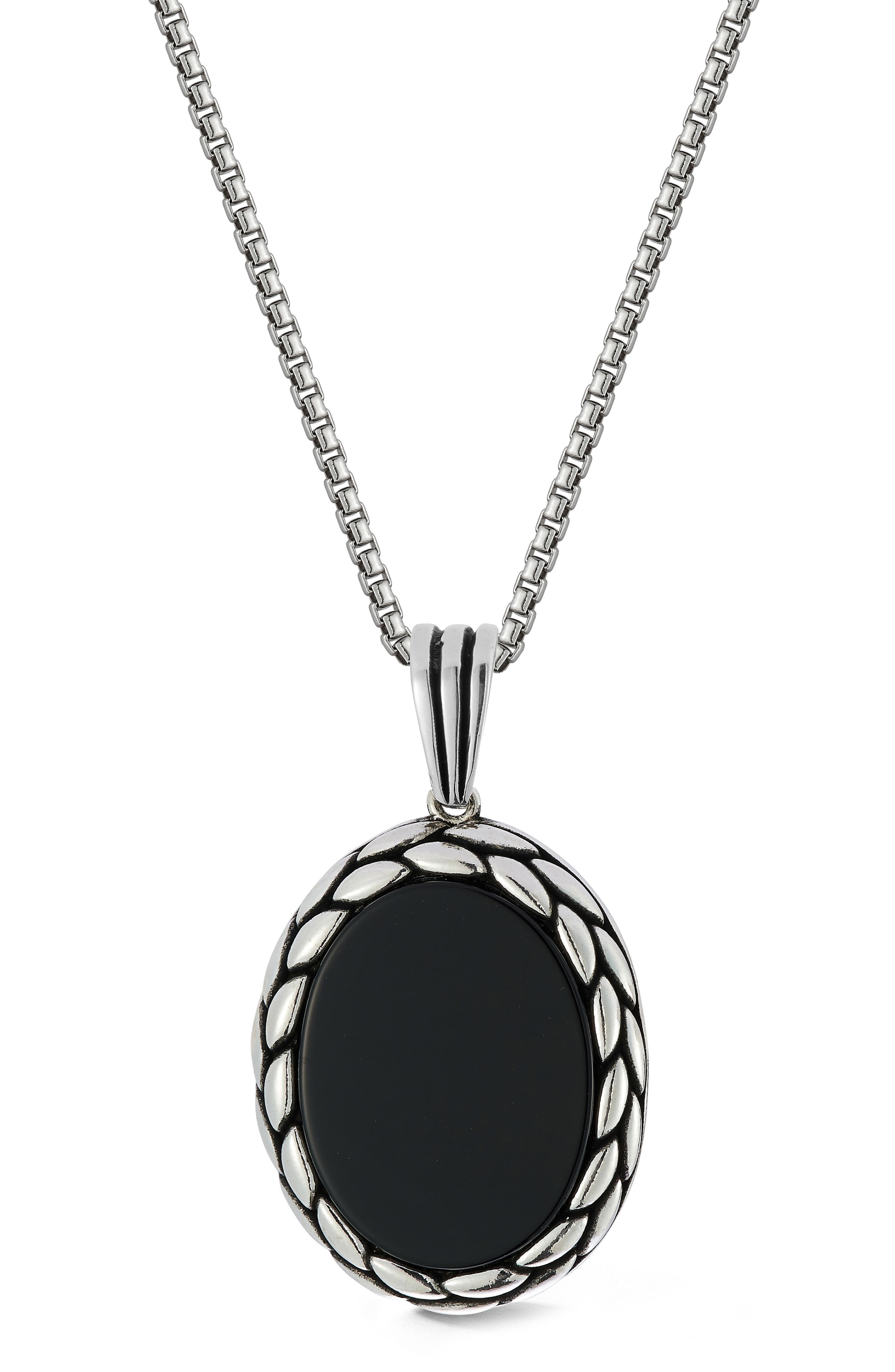 Yield of Men Sterling Silver Onyx Pendant Necklace