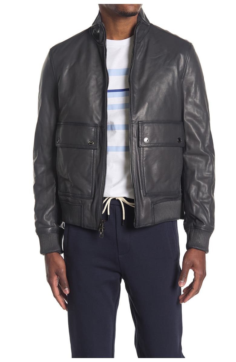 Michael Kors Mock Neck Leather Bomber Jacket, Main, color, 