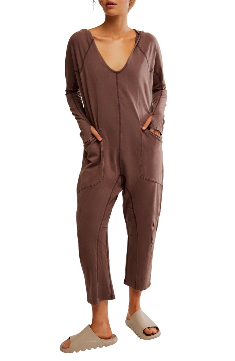 Free People FP Movement Hot Shot Long Sleeve Stretch Cotton Jumpsuit, Main, color, Dark Espresso