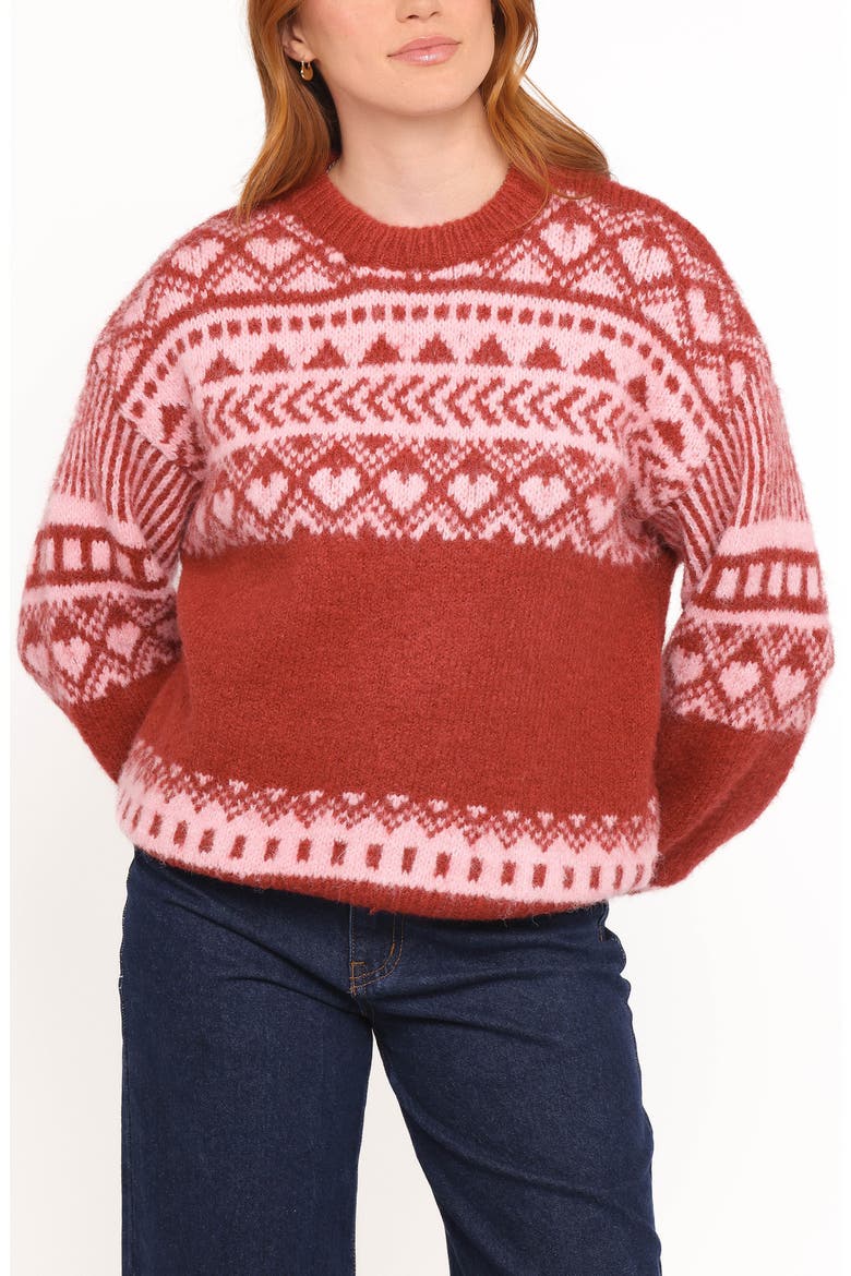 Zinnia Fair Isle Crewneck Sweater, Main, color, RED
