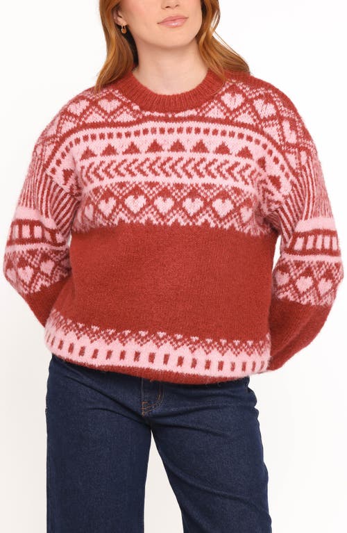 Petal And Pup Petal & Pup Zinnia Fair Isle Crewneck Sweater In Red