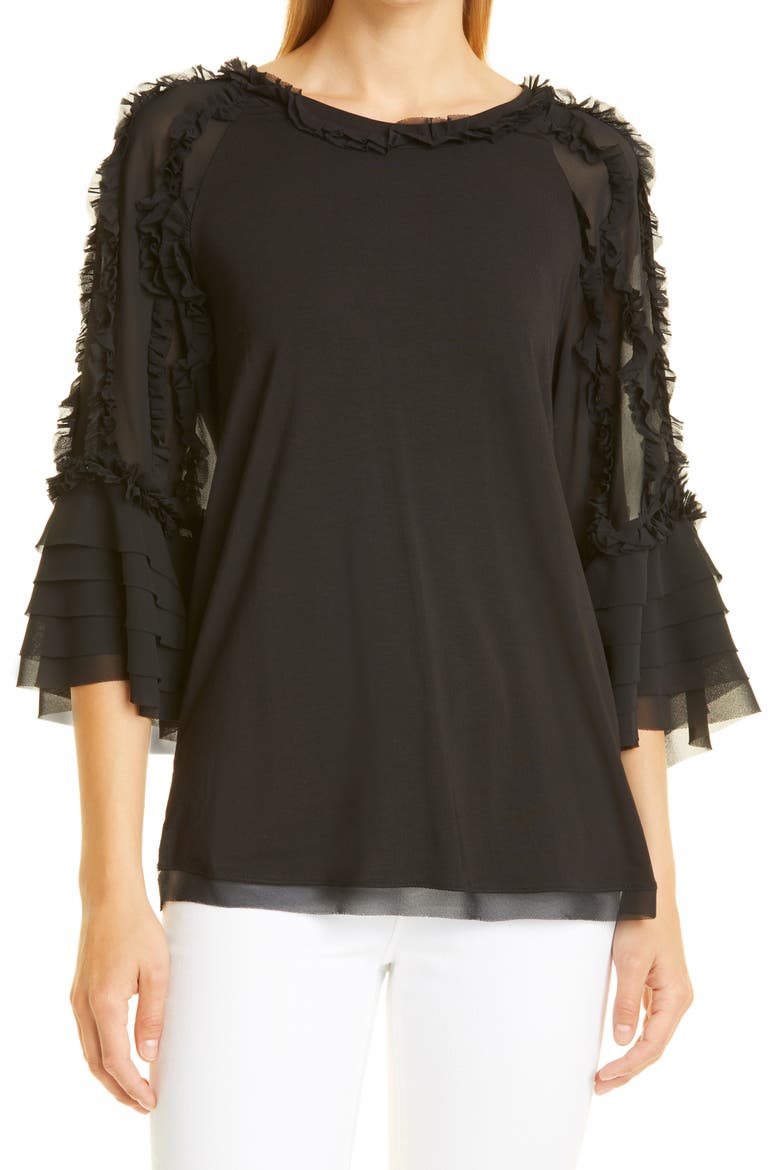 Aliza Tiered Sleeve Tunic Top, Main, color, BLACK