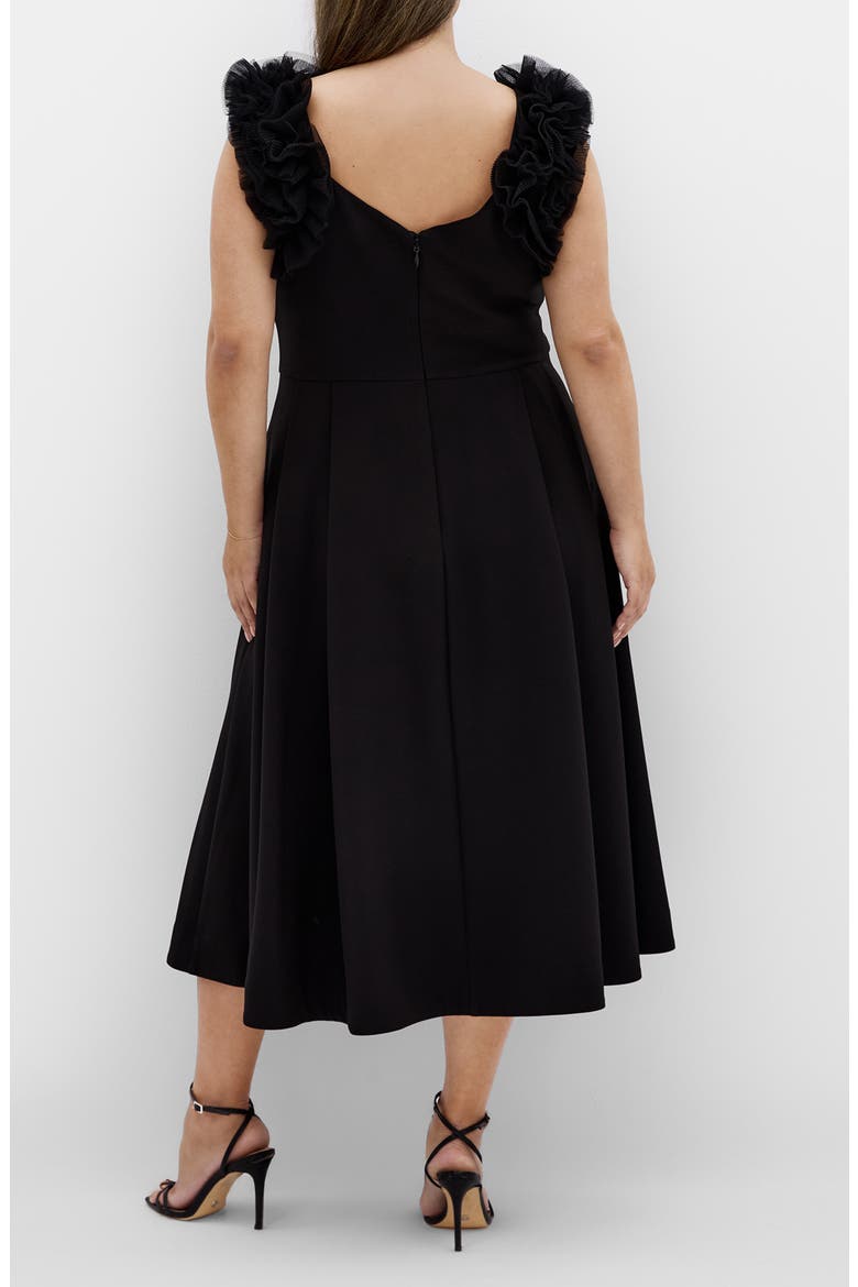 Roselyn Tulle Detail Midi Dress, Alternate, color, BLACK