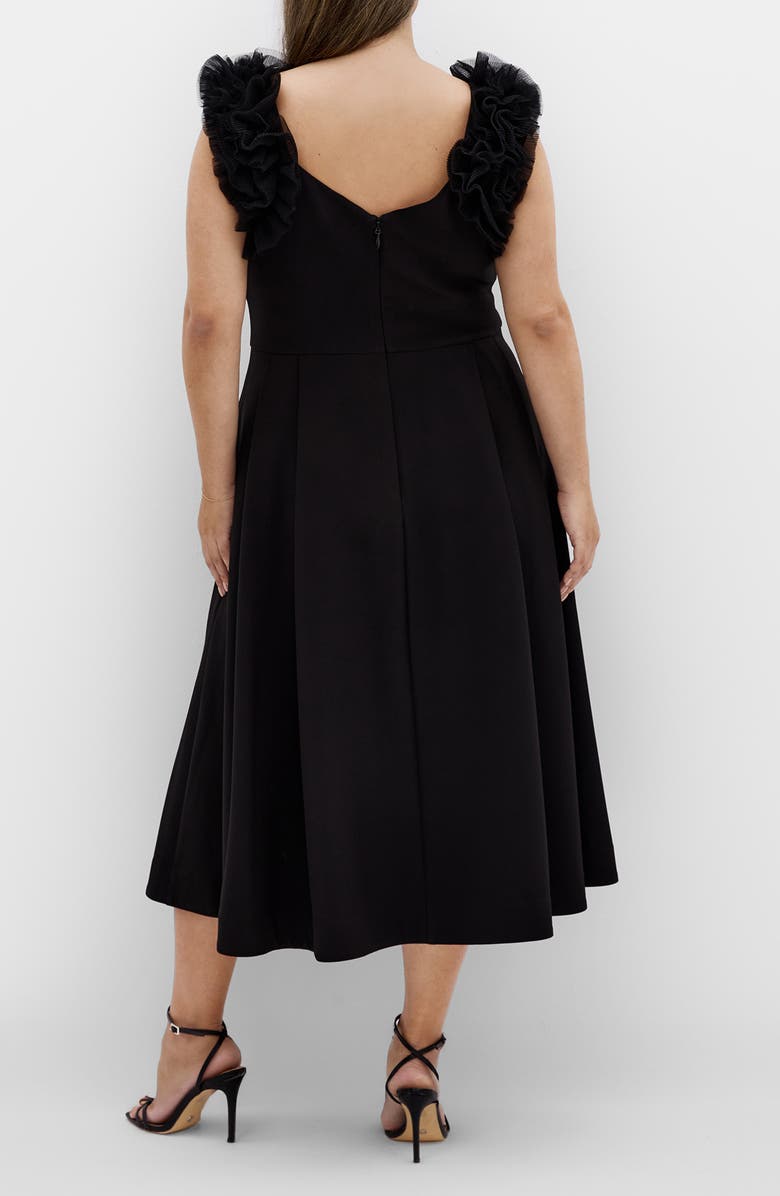 City Chic Roselyn Tulle Detail Midi Dress, Alternate, color, Black