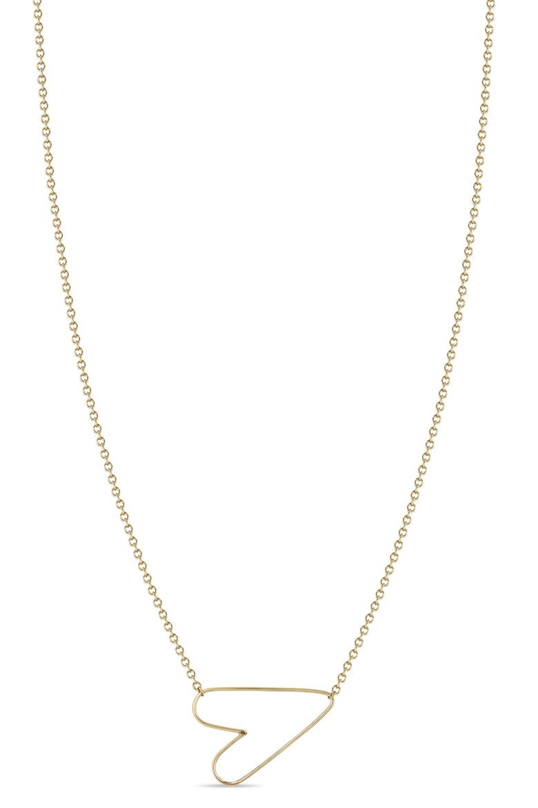 Tiny Open Horizontal Heart Pendant Necklace, Main, color, YELLOW GOLD