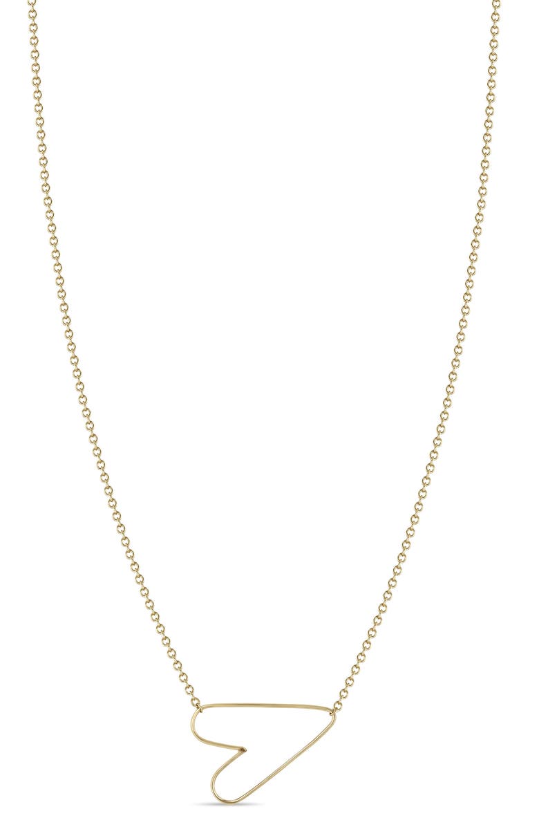 Zoë Chicco Tiny Open Horizontal Heart Pendant Necklace, Main, color, Yellow Gold