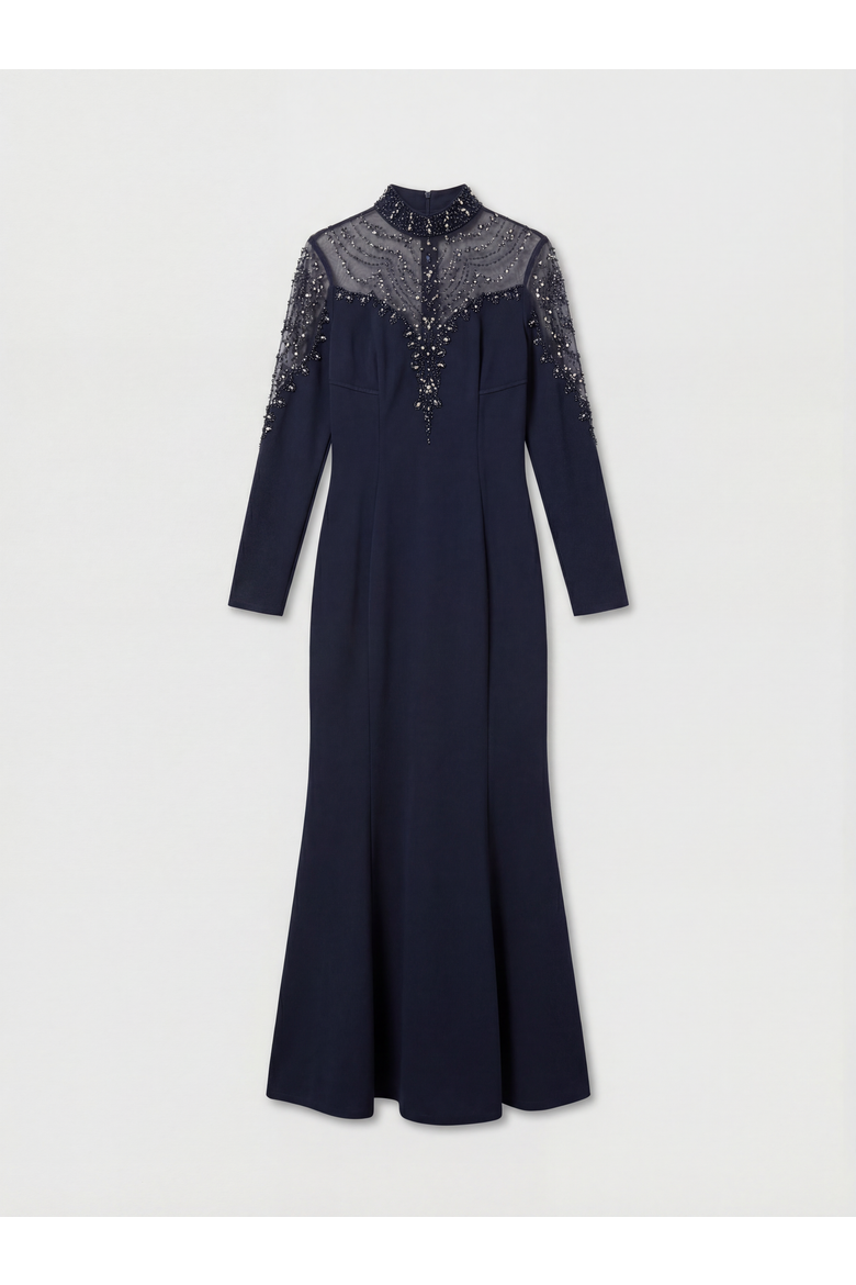 Petite Crystal Embellished Maxi Dress, Alternate, color, Midnight