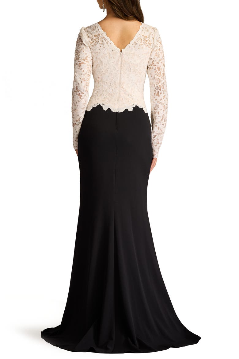 Mixed Media Long Sleeve Sequin Lace Bodice Gown, Alternate, color, IVORY/ BLACK