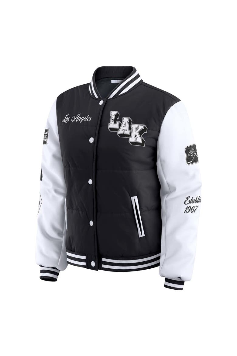 Women's WEAR by Erin Andrews Black/White Los Angeles Kings Varsity Full-Snap Puffer Jacket, Alternate, color, Black