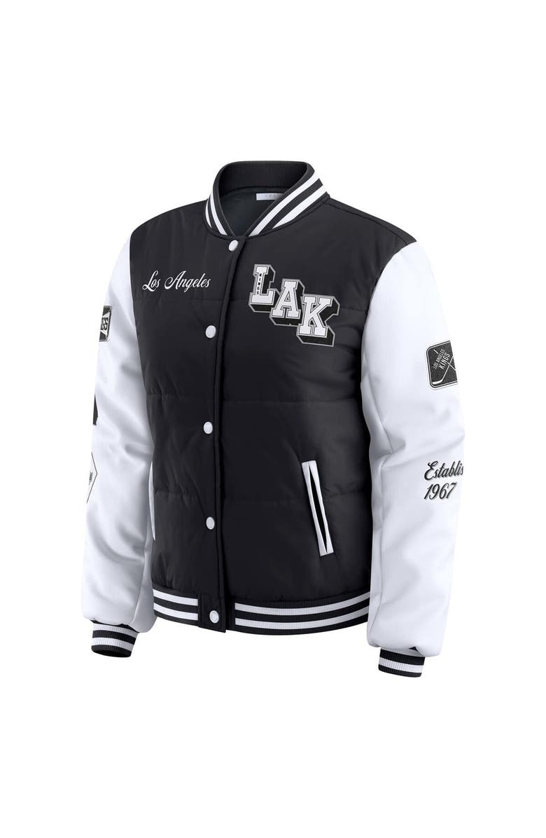 WEAR by Erin Andrews Women's WEAR by Erin Andrews Black/White Los Angeles Kings Varsity Full-Snap Puffer Jacket, Alternate, color, Black