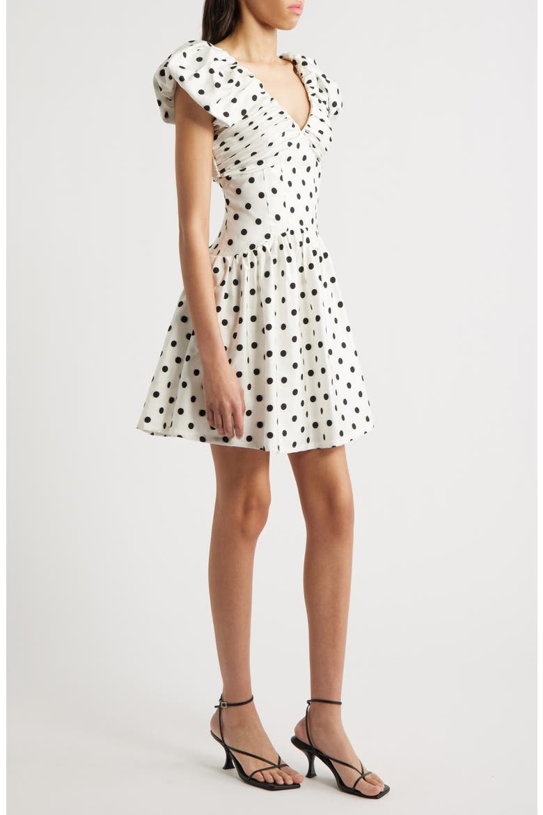 Raven Spot Polka Dot Ruched Fit & Flare Minidress, Alternate, color, IVORY