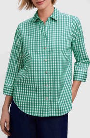 Foxcroft Margie Gingham Three-Quarter Sleeve Button-Up Shirt