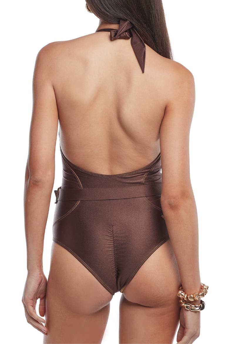 Farah Plunge One-Piece Swimsuit, Alternate, color, BROWN