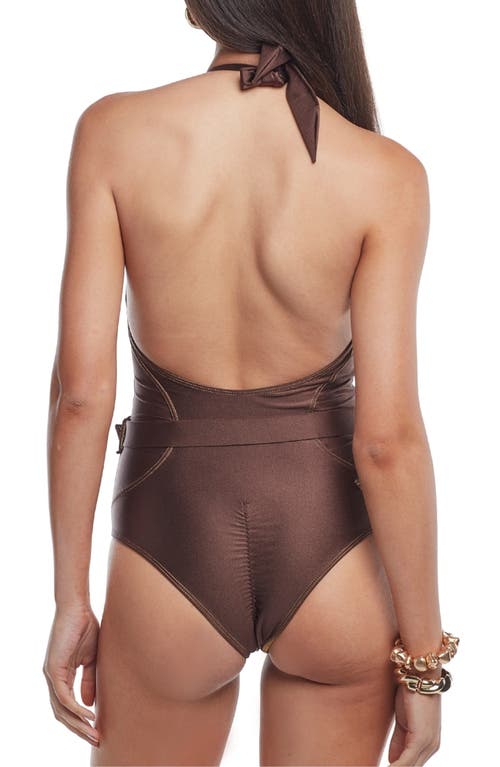 Capittana Farah Plunge One-piece Swimsuit In Brown