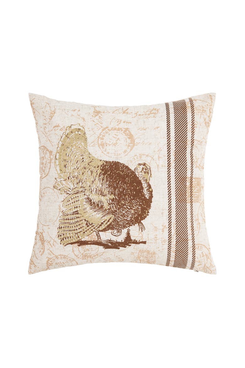 Thanksgiving Turkey Printed Accent Throw Pillow 18" x 18", Main, color, Beige