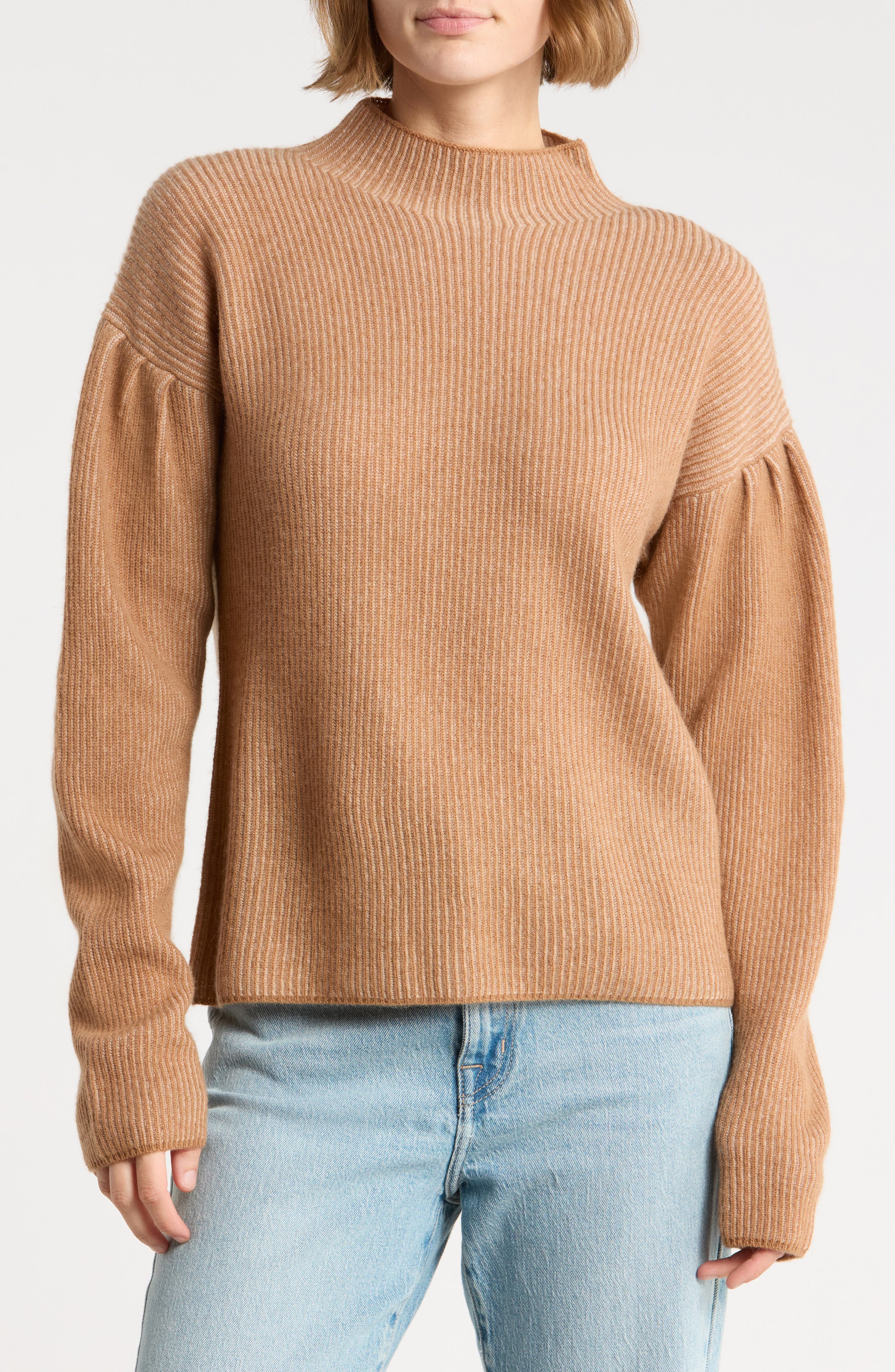 Funnel Neck Wool & Cashmere Plaited Rib Sweater