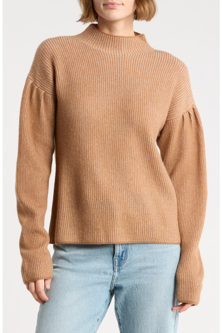 Funnel Neck Wool & Cashmere Plaited Rib Sweater, Main, color, SADDLE MULTI