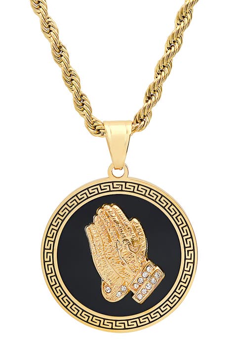 HMY JEWELRY Stainless Steel Enamel Prayer Hands Pendant Necklace