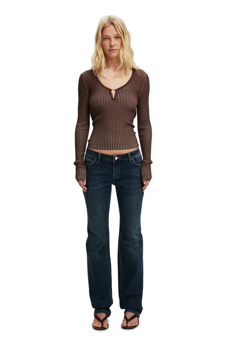 Cotton On Women's Two Tone Rib Keyhole Knit, Alternate, color, American Oak