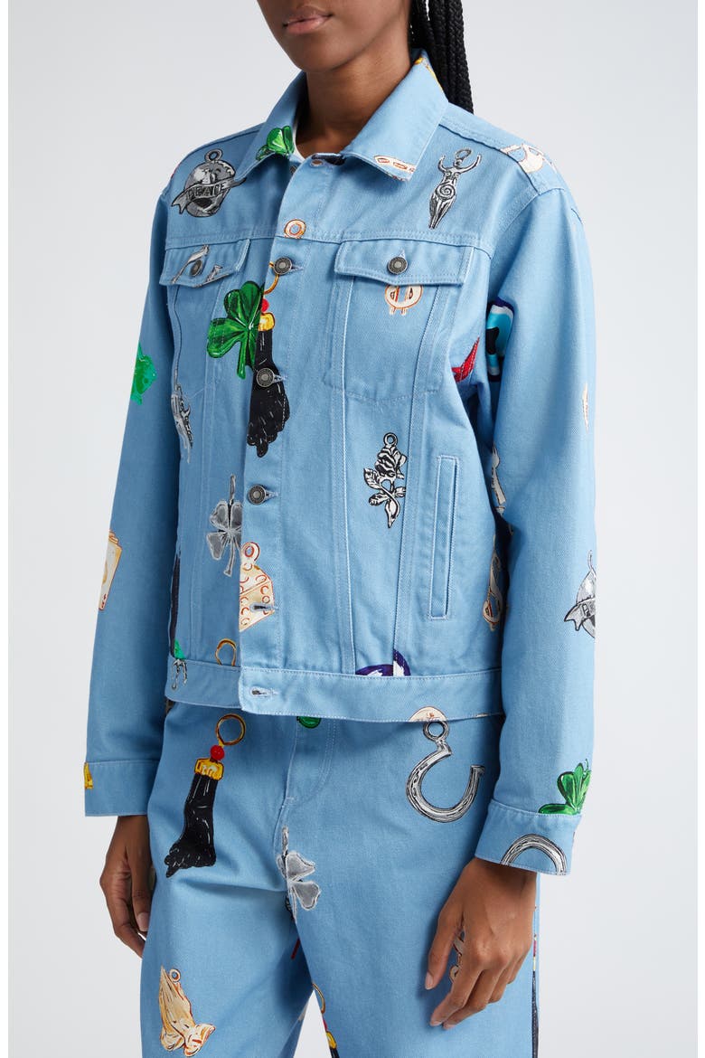 Gender Inclusive Charm Print Denim Jacket, Alternate, color, BLUE