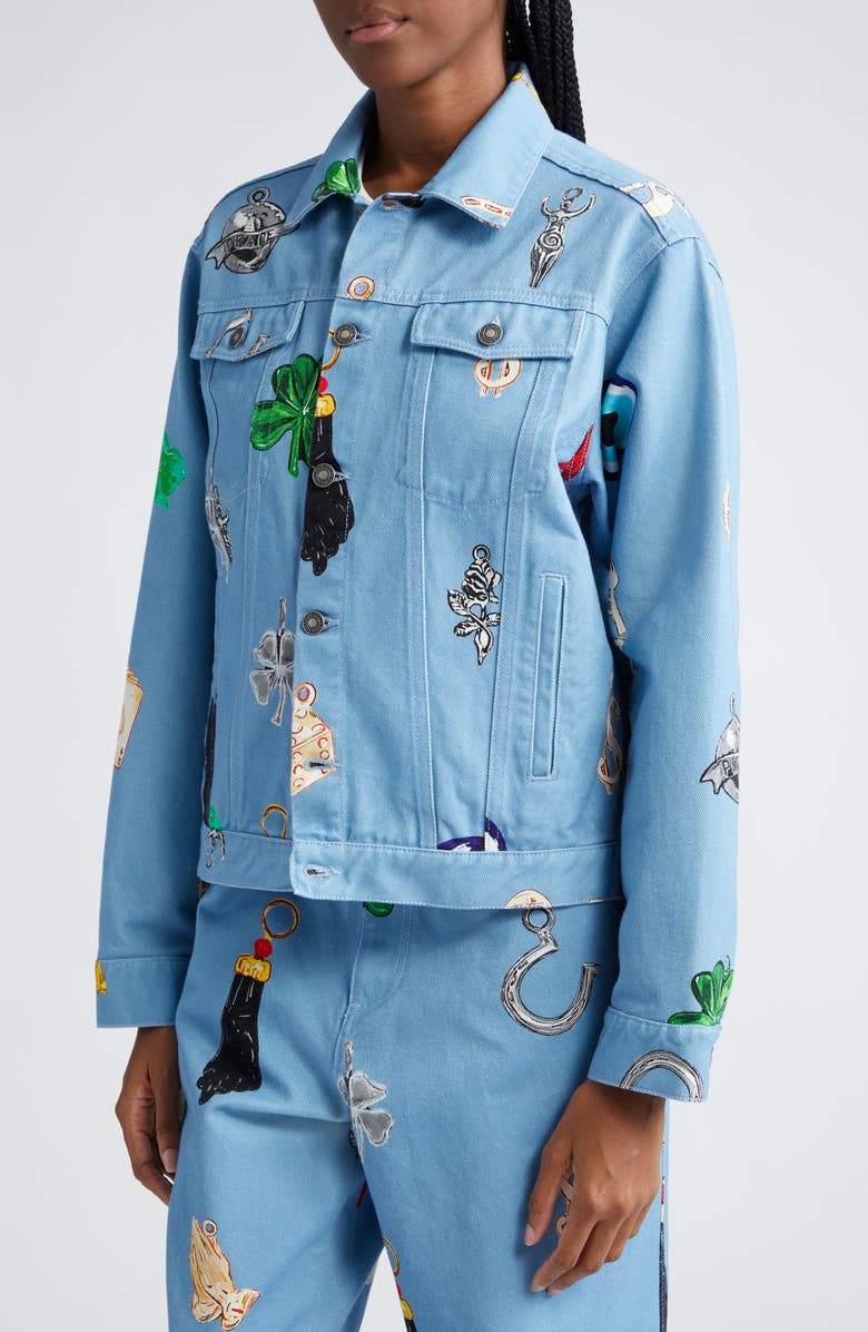 Sky High Farm Workwear Gender Inclusive Charm Print Denim Jacket, Alternate, color,