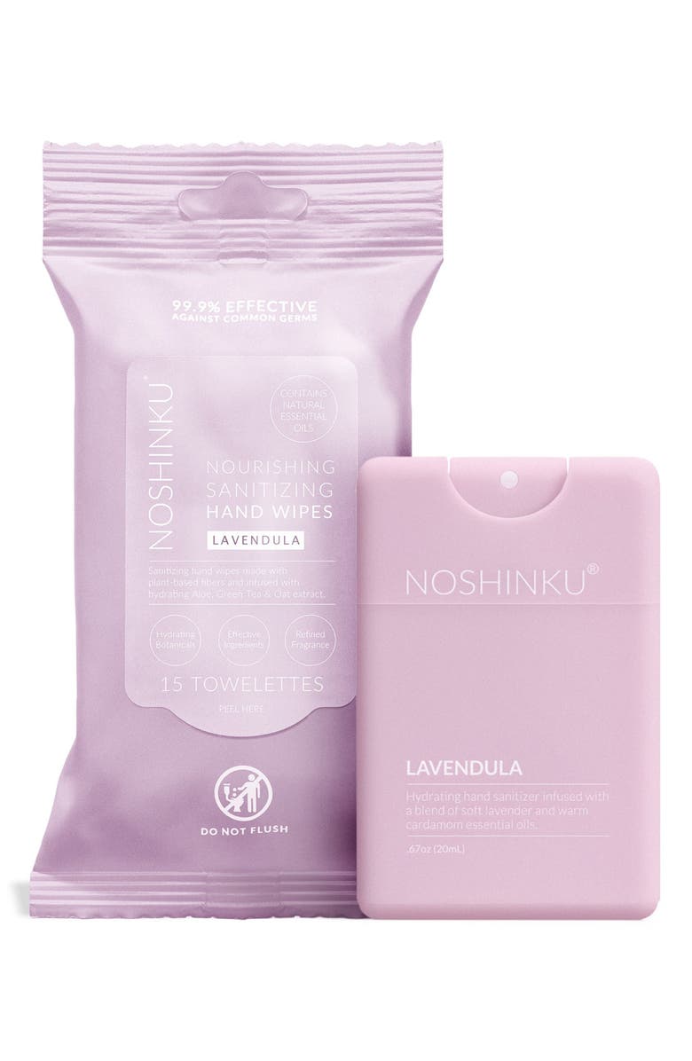 NOSHINKU Lavendula Nourishing Sanitizing Spray & Wipes Clean Travel Set, Main, color, Lavendula