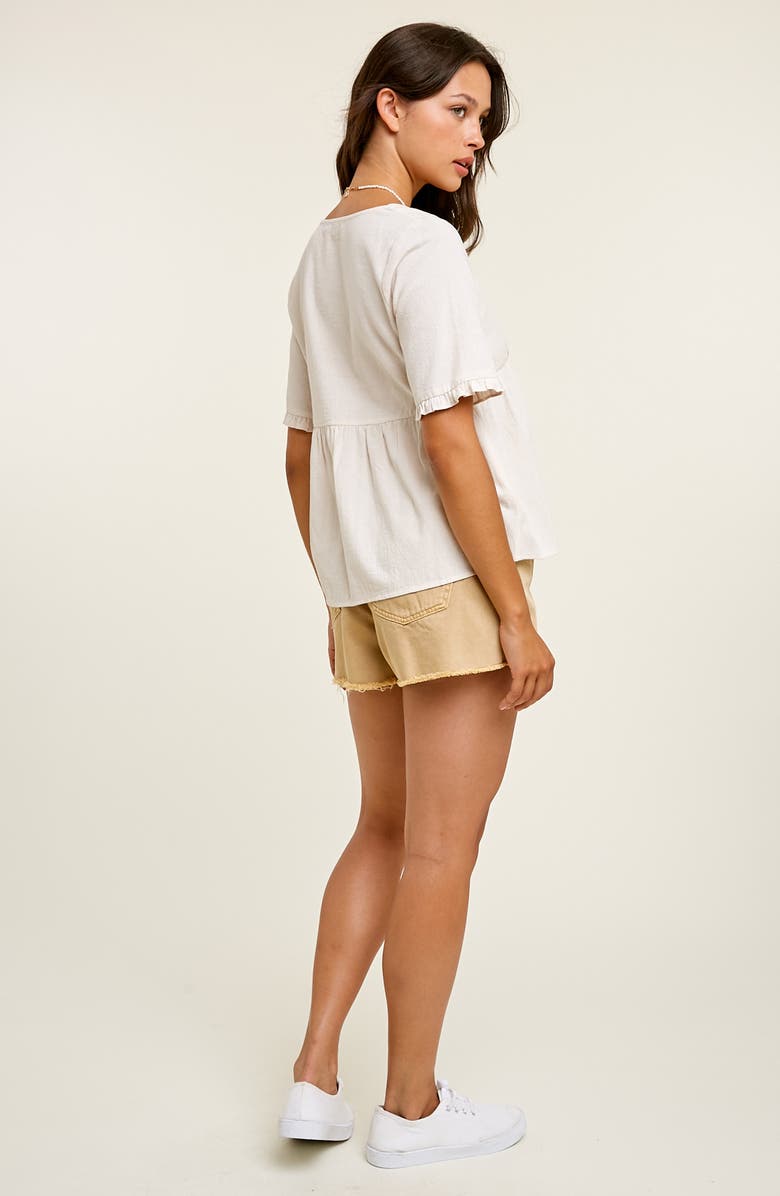 WISHLIST V-Neck Elbow-Length Sleeve Babydoll Top, Alternate, color, Sand