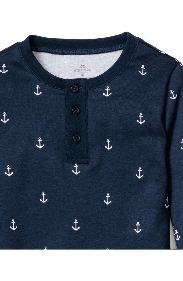 Petite Plume Kids' Print Fitted Two-Piece Pima Cotton Pajamas, Alternate, color, Navy