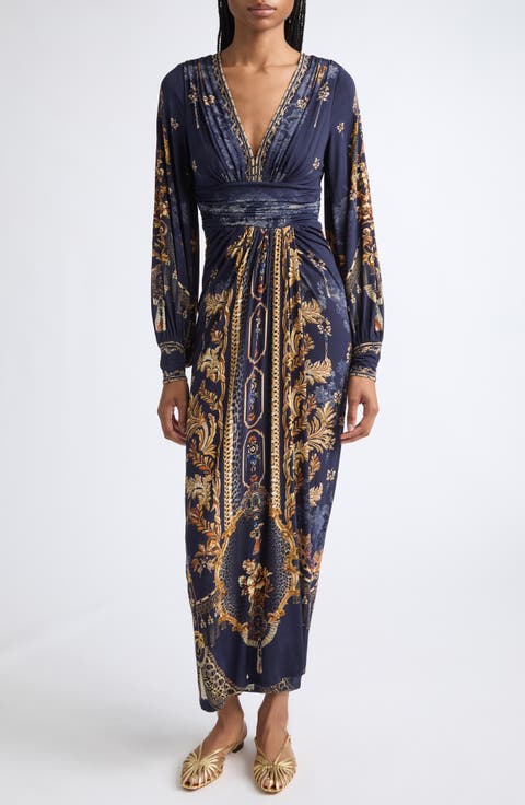 Print Long Sleeve Maxi Dress