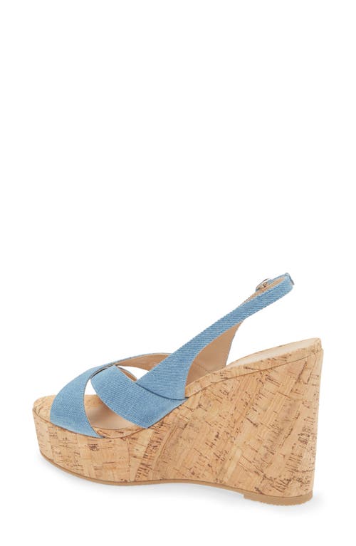 Stuart Weitzman Dayna Slingback Platform Wedge Sandal In Washed Vintage Denim