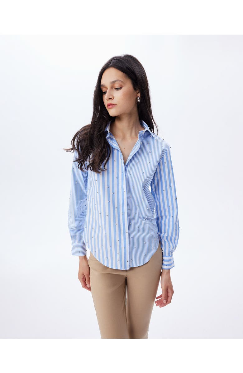 THEO The Label Echo Mix Stripe Pearly Shirt, Alternate, color, Black/Crystal