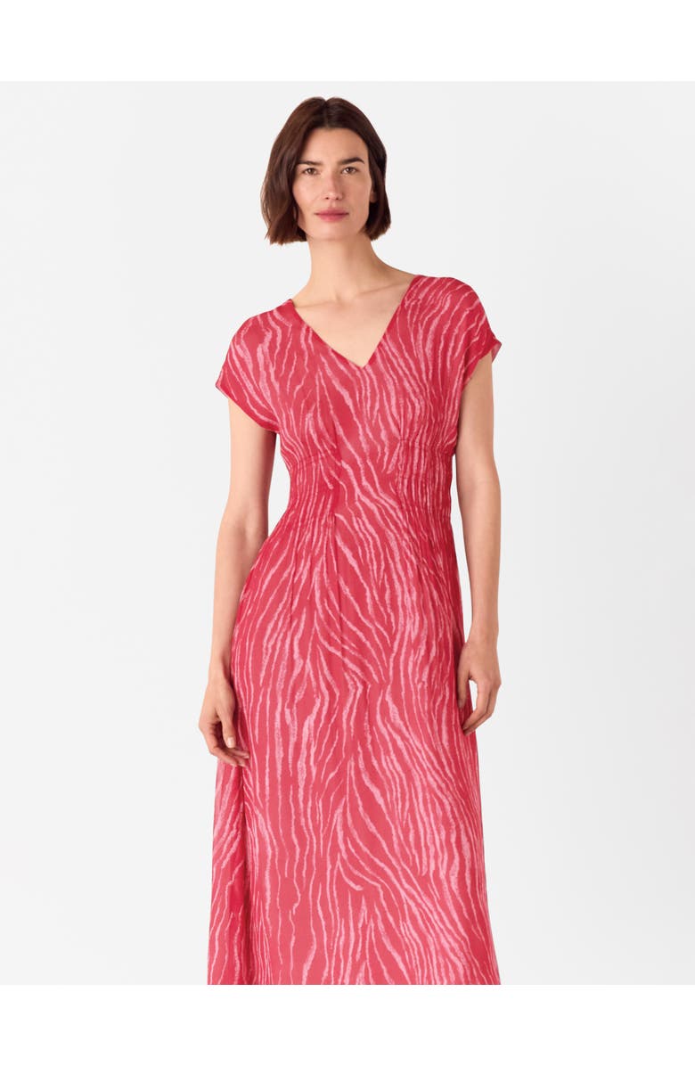 Whistles Short Sleeve Zebra Texture Midi Dress, Alternate, color, Red/Multi