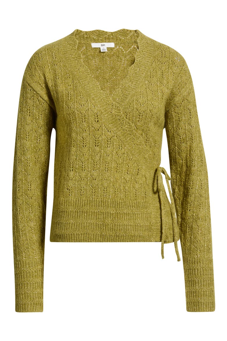 Pointelle Wrap Sweater, Main, color, OLIVE EYES
